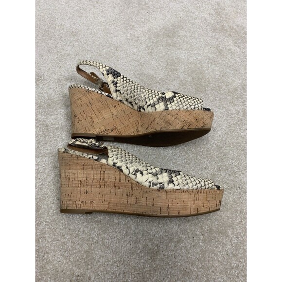 Coach Snakeskin Peep Toe Slingback Wedge Sandals Heels 9.5B Flaw - Picture 2 of 12